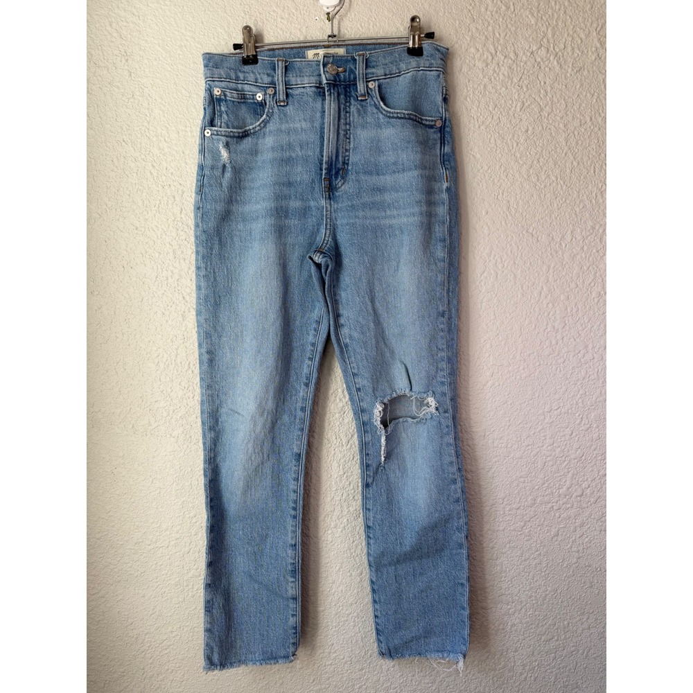 Madewell Perfect Vintage Jean High Rise Straight Leg Distressed Light Wash 25